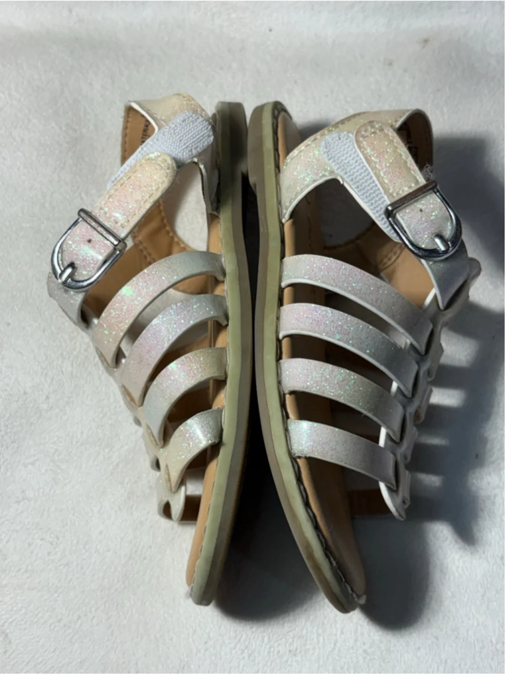 Cat & Jack Baby Girl Glitter Gladiator Sandals Size 7 White